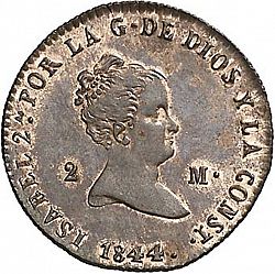 Large Obverse for 2 Maravedies 1844 coin