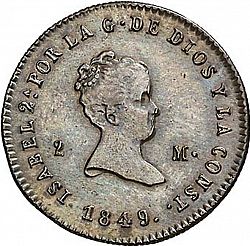 Large Obverse for 2 Maravedies 1849 coin