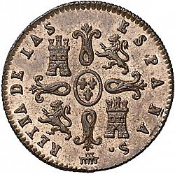 Large Reverse for 2 Maravedies 1842 coin