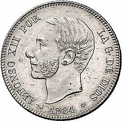 Large Obverse for 2 Pesetas 1884 coin