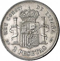 Large Reverse for 2 Pesetas 1884 coin