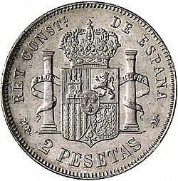 Large Reverse for 2 Pesetas 1889 coin