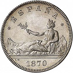 Large Obverse for 2 Pesetas 1870 coin