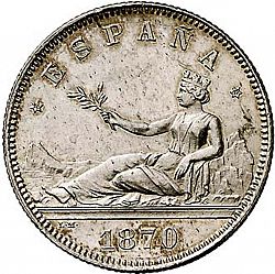 Large Obverse for 2 Pesetas 1870 coin