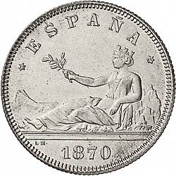 Large Obverse for 2 Pesetas 1870 coin