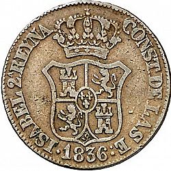 Large Obverse for 3 Cuartos 1836 coin