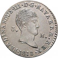 Large Obverse for 3 Maravedies 1818 coin