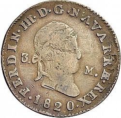 Large Obverse for 3 Maravedies 1820 coin