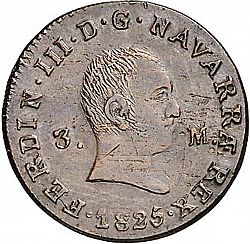 Large Obverse for 3 Maravedies 1825 coin