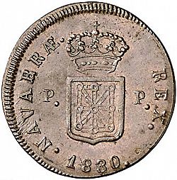 Large Reverse for 3 Maravedies 1830 coin