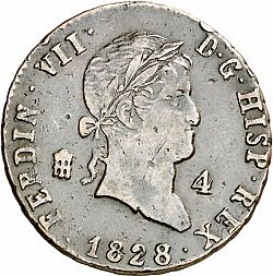 Large Obverse for 4 Maravedies 1828 coin