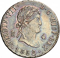 Large Obverse for 4 Maravedies 1832 coin
