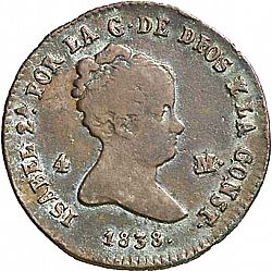 Large Obverse for 4 Maravedies 1838 coin