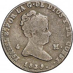 Large Obverse for 4 Maravedies 1839 coin