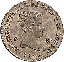 Large Obverse for 4 Maravedies 1845 coin