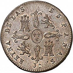 Large Reverse for 4 Maravedies 1845 coin
