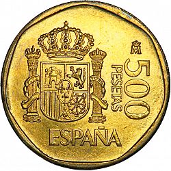 Large Reverse for 500 Pesetas 1989 coin