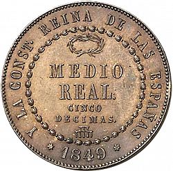 Large Reverse for 1/2 Real 1849 coin