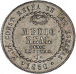 Large Reverse for 1/2 Real 1850 coin