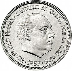 Large Obverse for 50 Pesetas 1957 coin