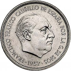 Large Obverse for 50 Pesetas 1957 coin