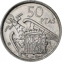 Large Reverse for 50 Pesetas 1957 coin
