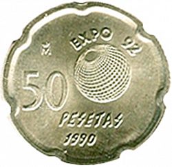 Large Reverse for 50 Pesetas 1990 coin