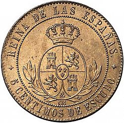 Large Reverse for 5 Céntimos Escudo 1868 coin