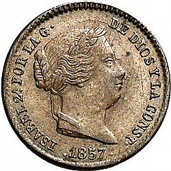 Large Obverse for 5 Céntimos Real 1857 coin
