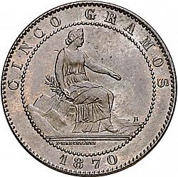 Large Obverse for 5 Céntimos 1870 coin