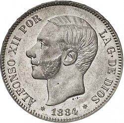 Large Obverse for 5 Pesetas 1884 coin