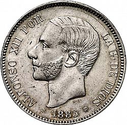 Large Obverse for 5 Pesetas 1885 coin