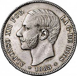 Large Obverse for 5 Pesetas 1885 coin