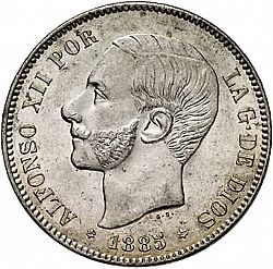 Large Obverse for 5 Pesetas 1885 coin