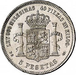 Large Reverse for 5 Pesetas 1876 coin