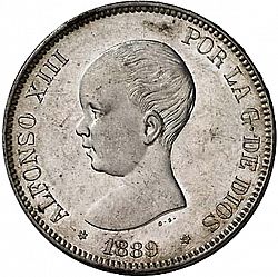 Large Obverse for 5 Pesetas 1889 coin