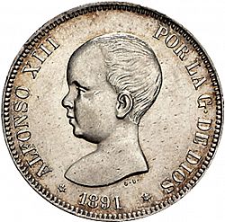 Large Obverse for 5 Pesetas 1891 coin