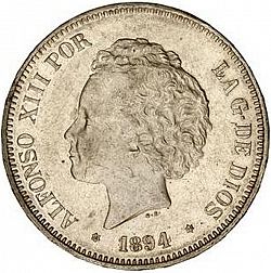 Large Obverse for 5 Pesetas 1894 coin