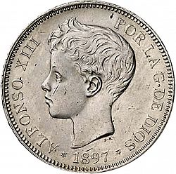 Large Obverse for 5 Pesetas 1897 coin