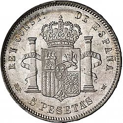 Large Reverse for 5 Pesetas 1889 coin