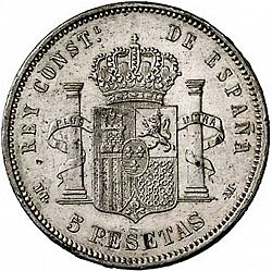 Large Reverse for 5 Pesetas 1890 coin
