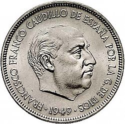 Large Obverse for 5 Pesetas 1949 coin