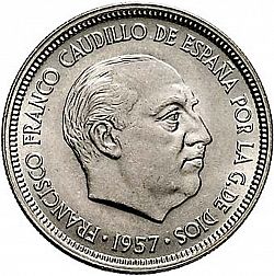 Large Obverse for 5 Pesetas 1957 coin