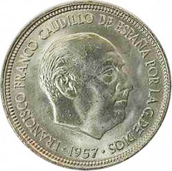 Large Obverse for 5 Pesetas 1957 coin