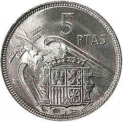 Large Reverse for 5 Pesetas 1957 coin