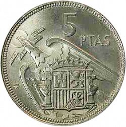 Large Reverse for 5 Pesetas 1957 coin