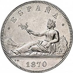 Large Obverse for 5 Pesetas 1870 coin