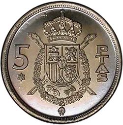 Large Reverse for 5 Pesetas 1975 coin