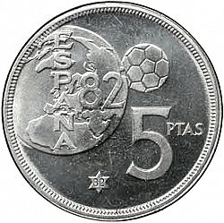 Large Reverse for 5 Pesetas 1980 coin