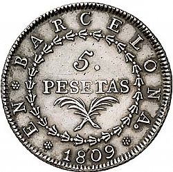Large Reverse for 5 Pesetas 1809 coin
